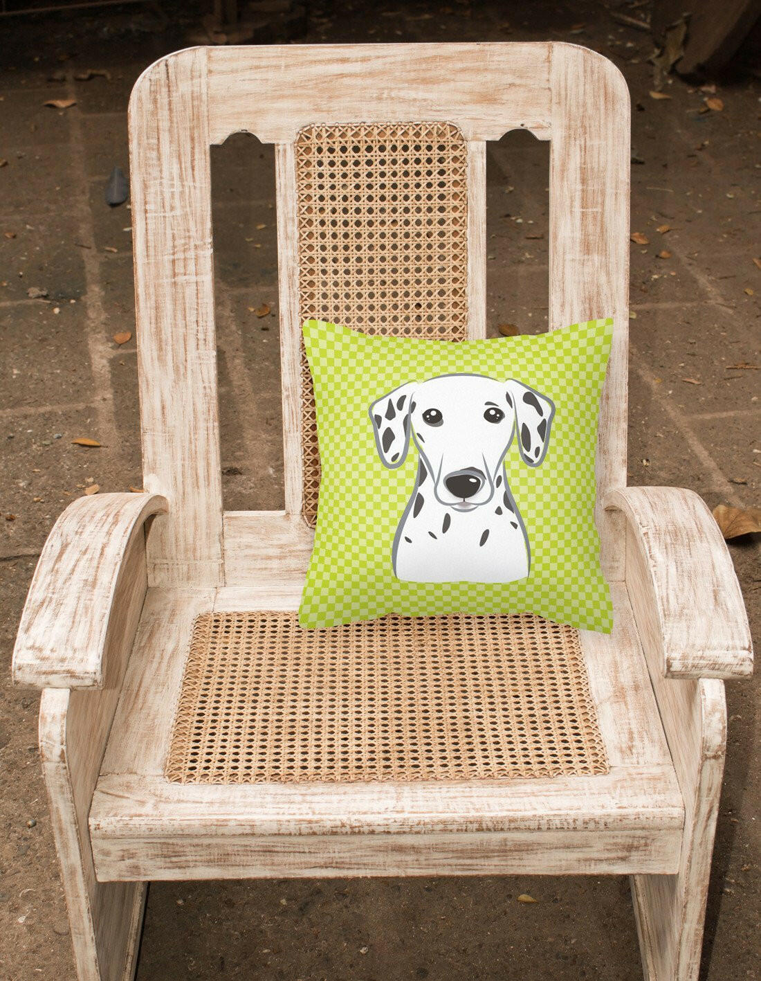 Checkerboard Lime Green Dalmatian Canvas Fabric Decorative Pillow BB1272PW1414 - the-store.com