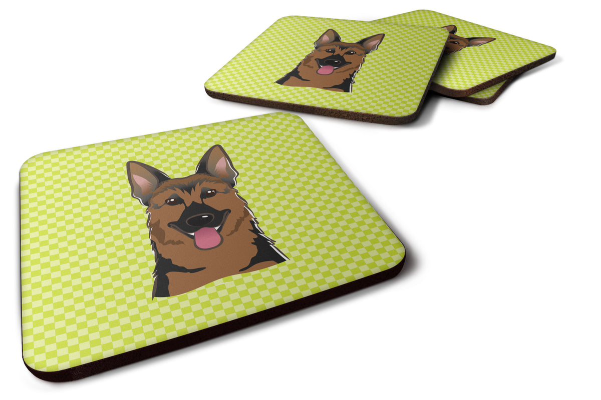 Set of 4 Checkerboard Lime Green German Shepherd Foam Coasters BB1273FC - the-store.com