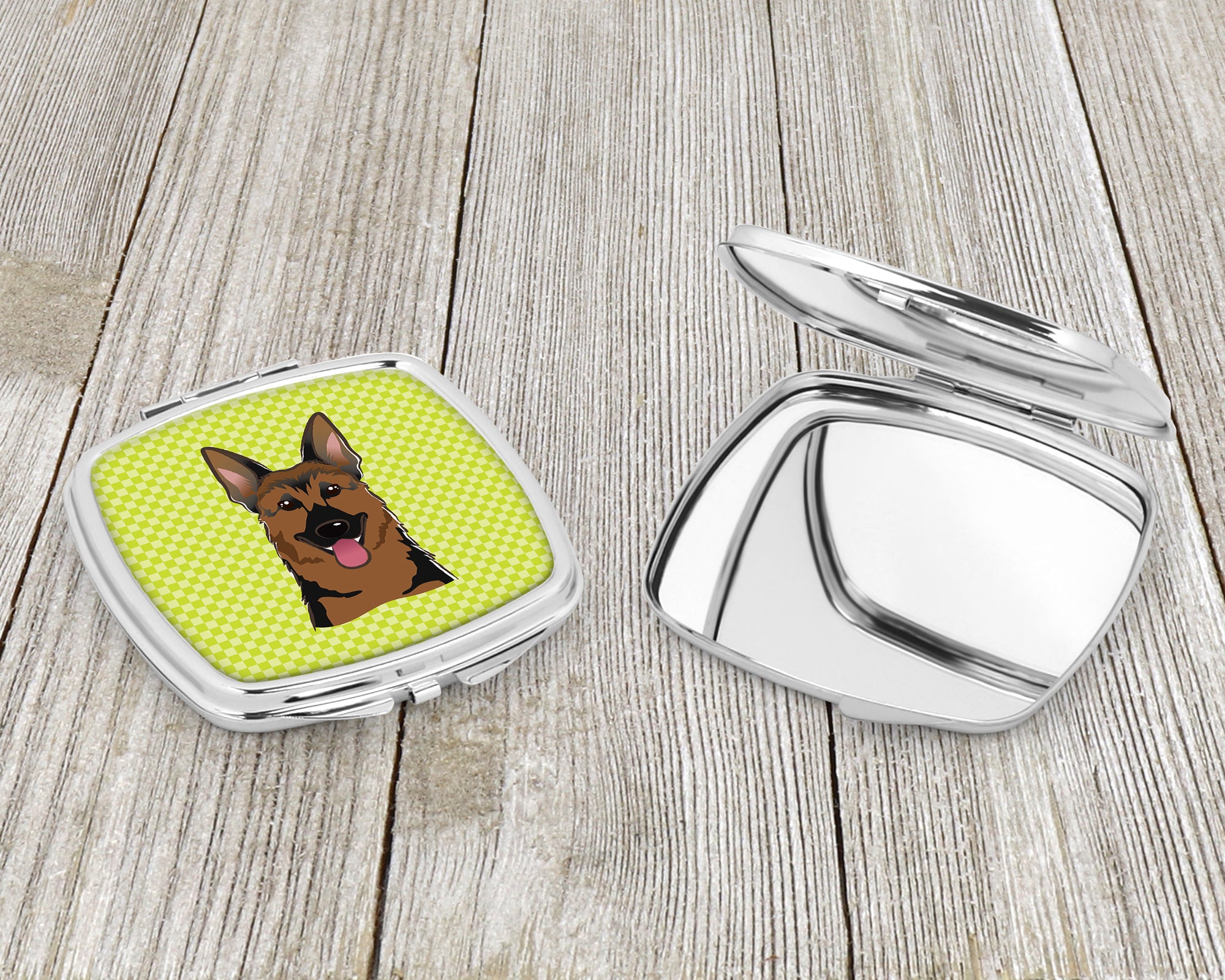 Checkerboard Lime Green German Shepherd Compact Mirror BB1273SCM  the-store.com.