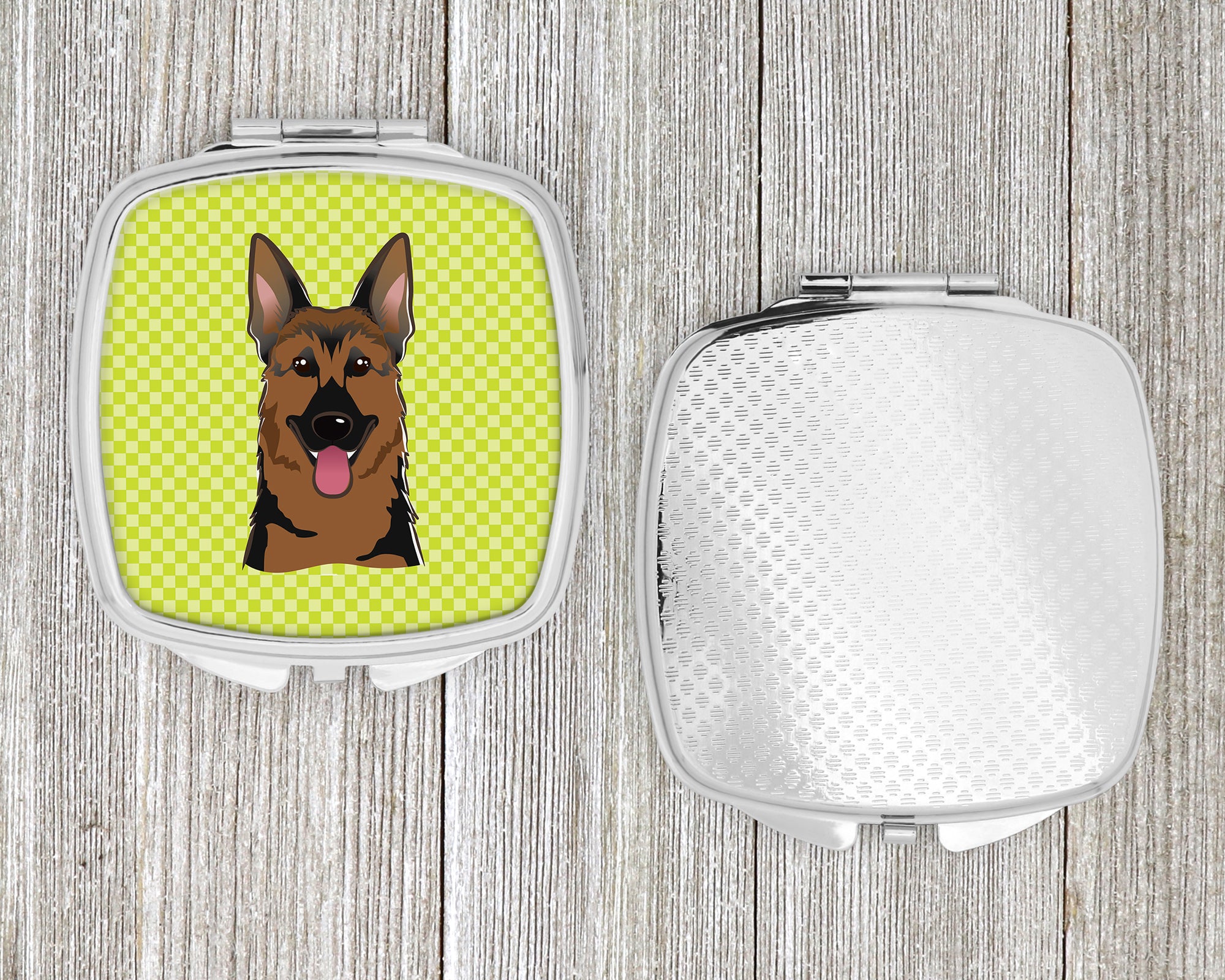 Checkerboard Lime Green German Shepherd Compact Mirror BB1273SCM  the-store.com.