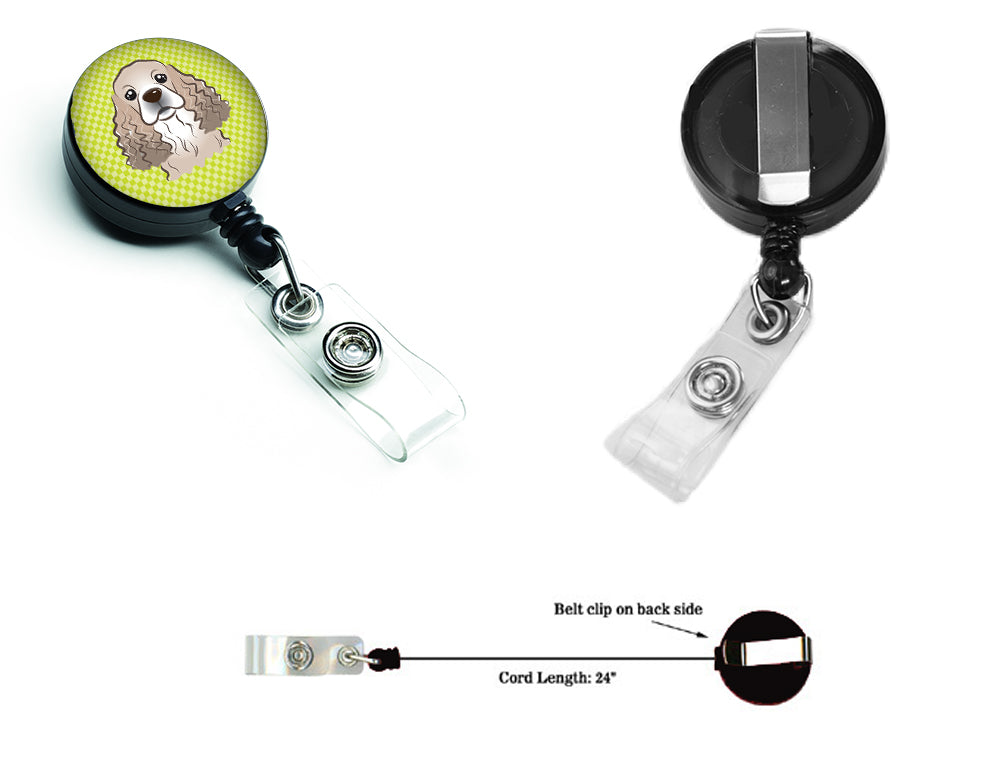 Checkerboard Lime Green Cocker Spaniel Retractable Badge Reel BB1278BR.