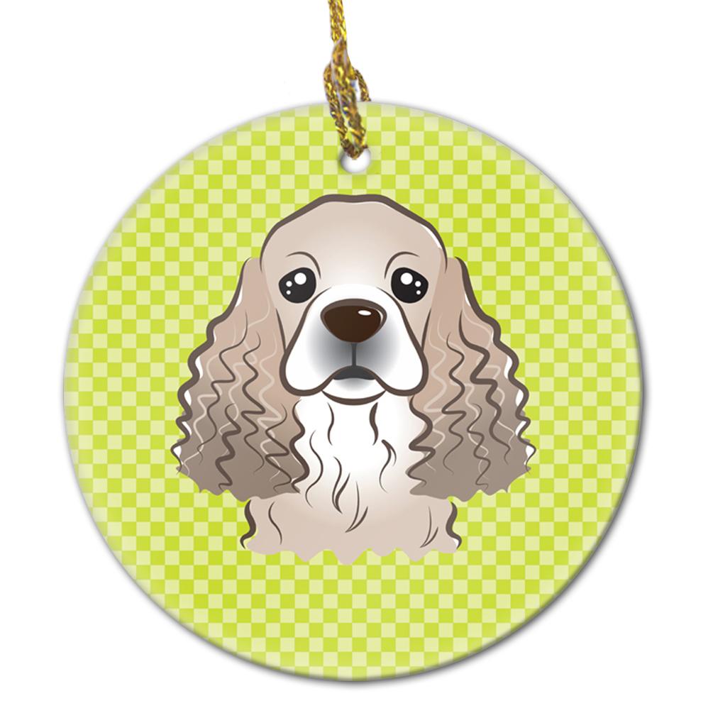 Checkerboard Lime Green Cocker Spaniel Ceramic Ornament BB1278CO1 by Caroline&#39;s Treasures