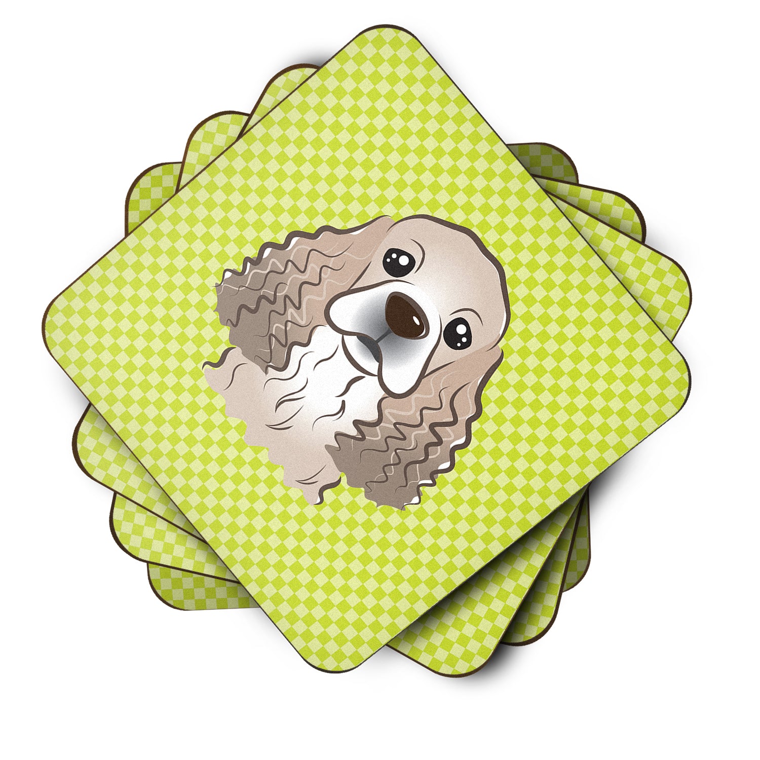 Set of 4 Checkerboard Lime Green Cocker Spaniel Foam Coasters BB1278FC - the-store.com