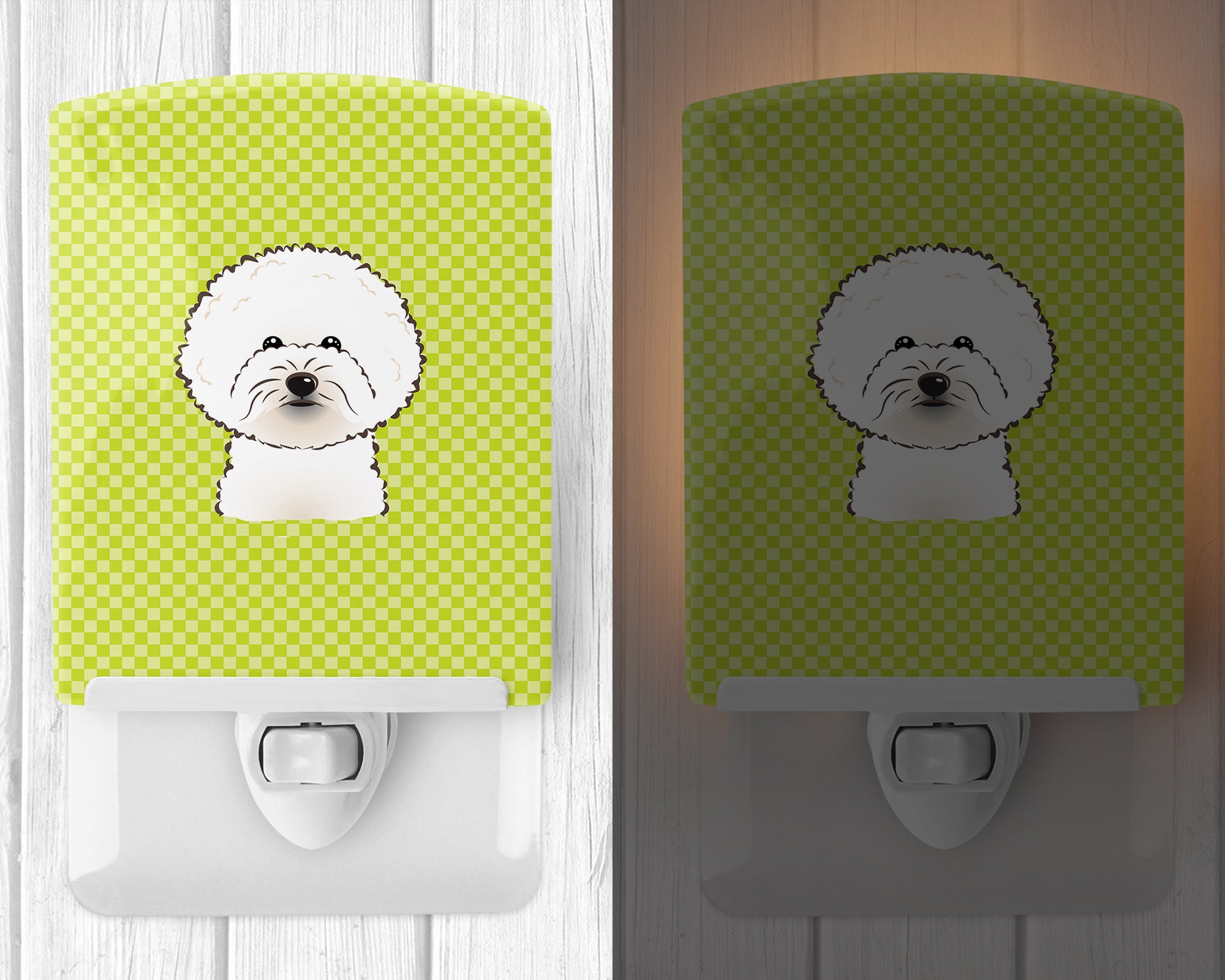 Checkerboard Lime Green Bichon Frise Ceramic Night Light BB1279CNL - the-store.com