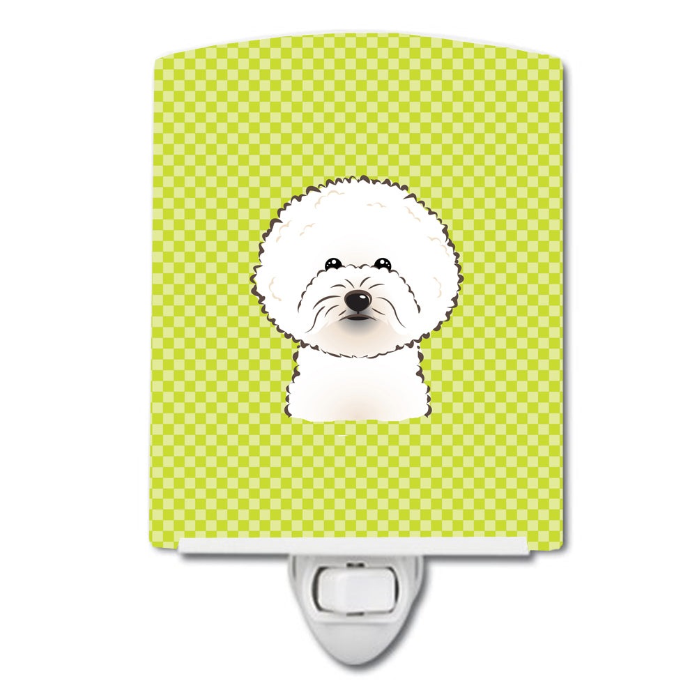 Checkerboard Lime Green Bichon Frise Ceramic Night Light BB1279CNL - the-store.com