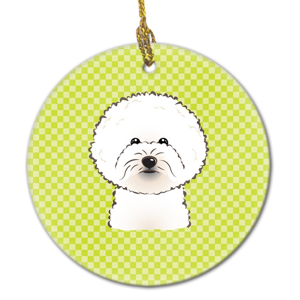 Checkerboard Lime Green Bichon Frise Ceramic Ornament BB1279CO1 by Caroline&#39;s Treasures