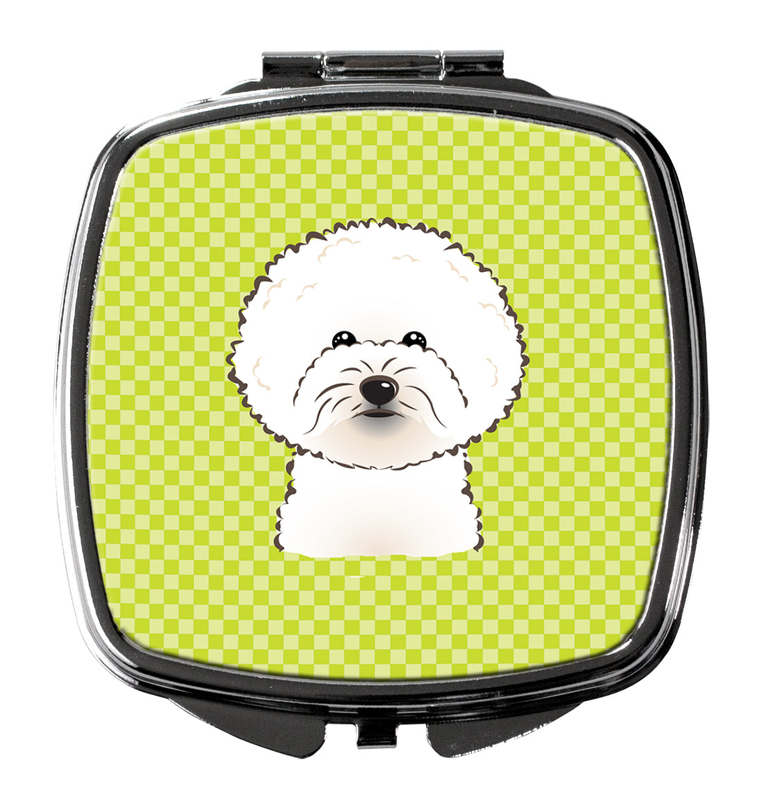 Checkerboard Lime Green Bichon Frise Compact Mirror BB1279SCM  the-store.com.