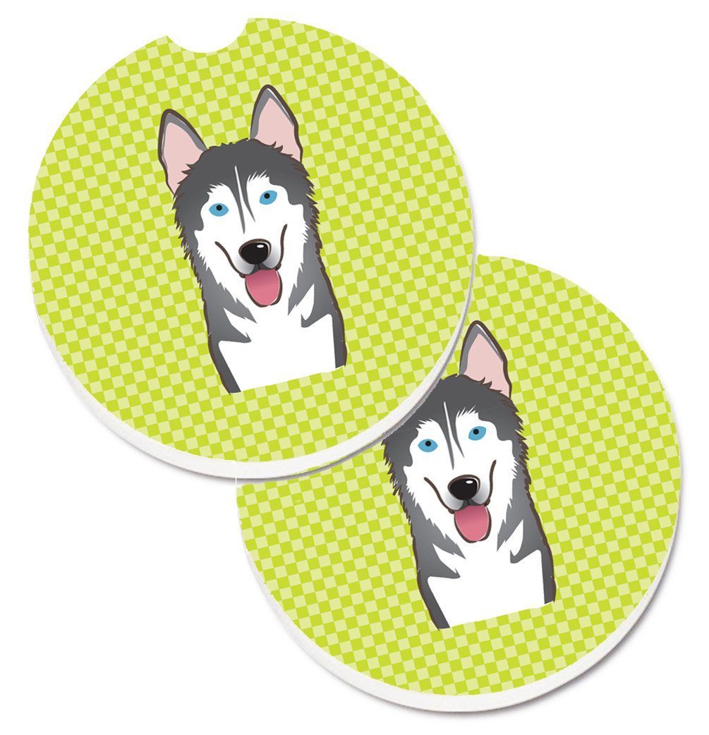 Checkerboard Lime Green Alaskan Malamute Set of 2 Cup Holder Car Coasters BB1280CARC by Caroline&#39;s Treasures