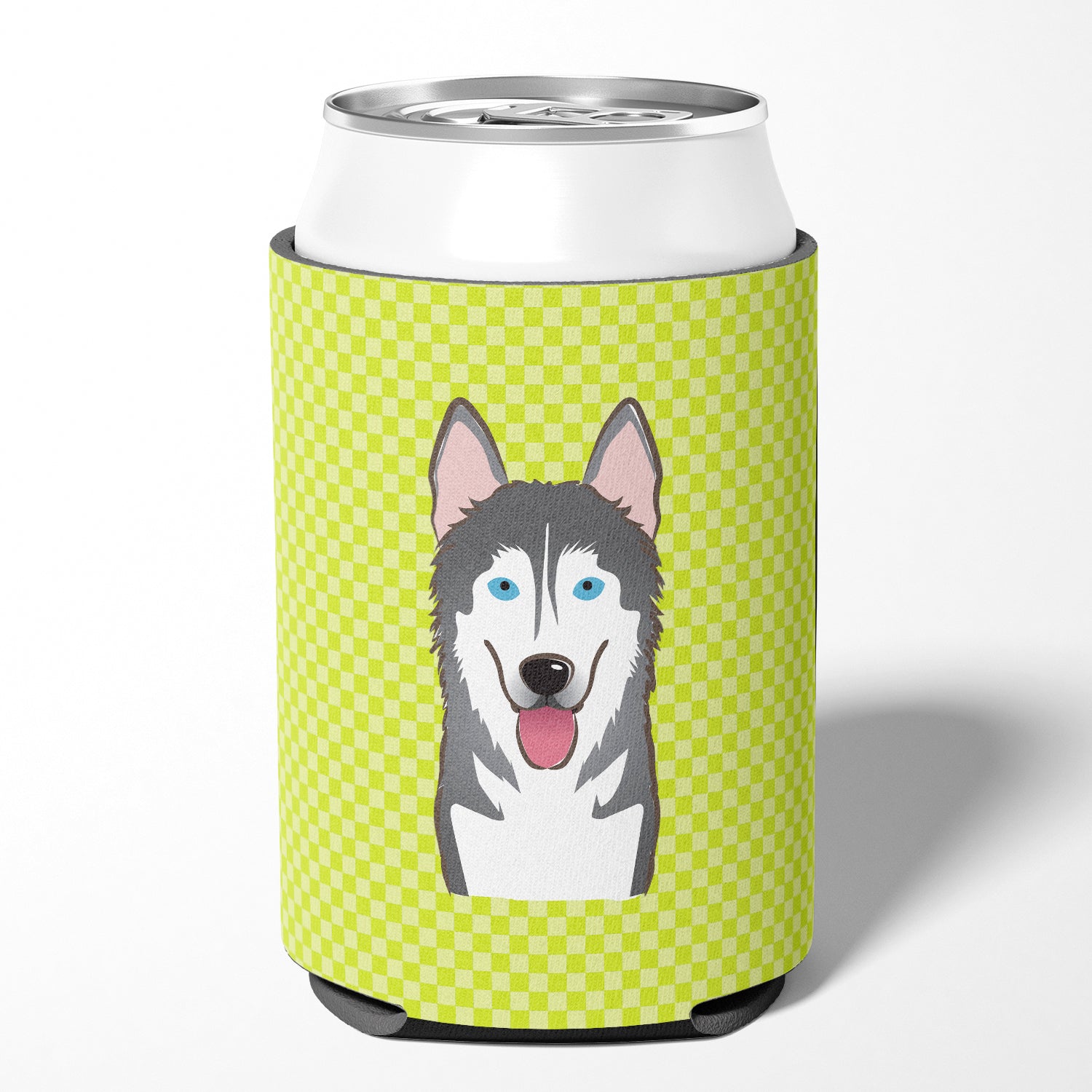 Checkerboard Lime Green Alaskan Malamute Can or Bottle Hugger BB1280CC.