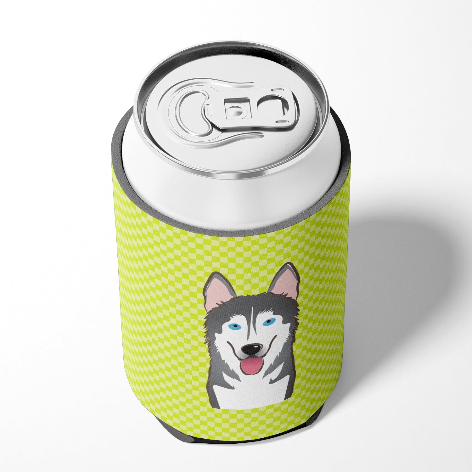 Checkerboard Lime Green Alaskan Malamute Can or Bottle Hugger BB1280CC.