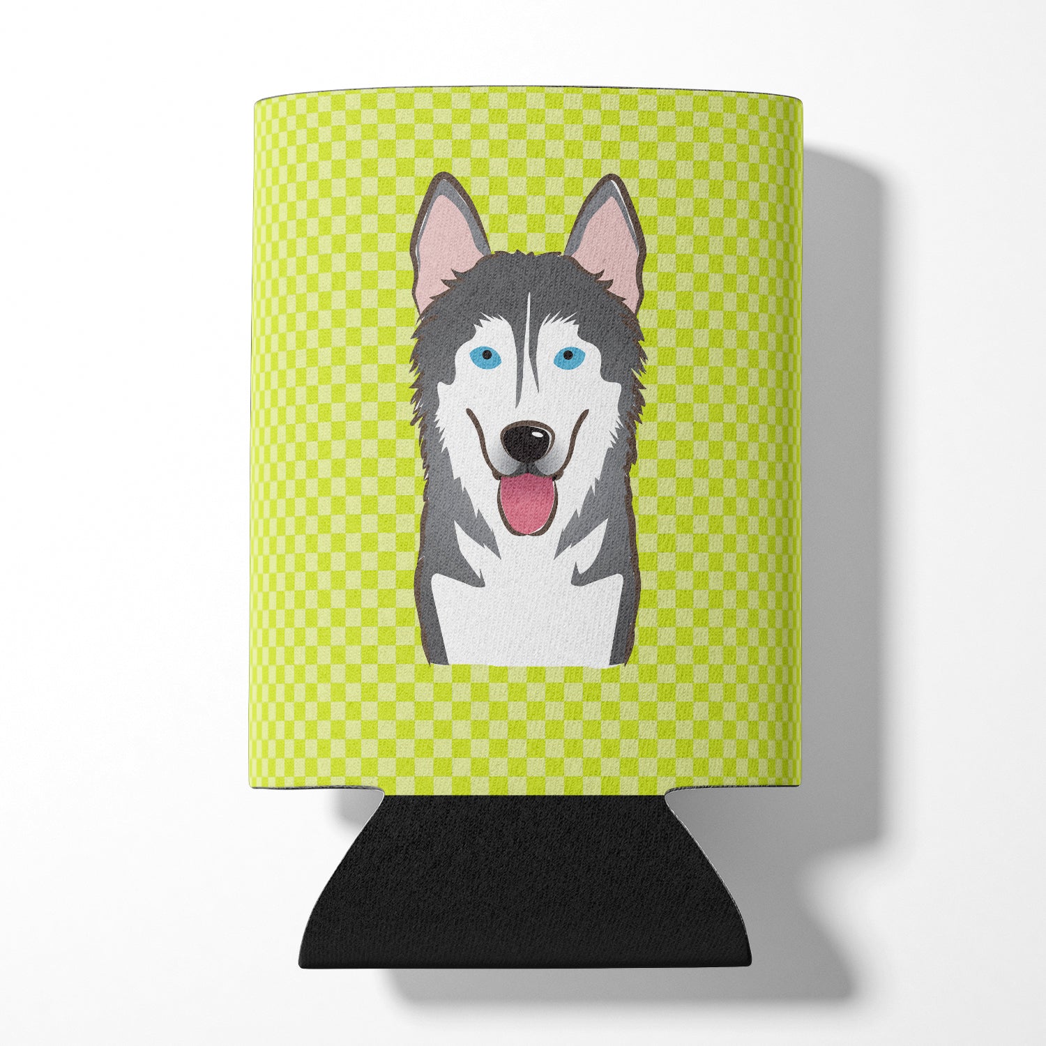 Checkerboard Lime Green Alaskan Malamute Can or Bottle Hugger BB1280CC.