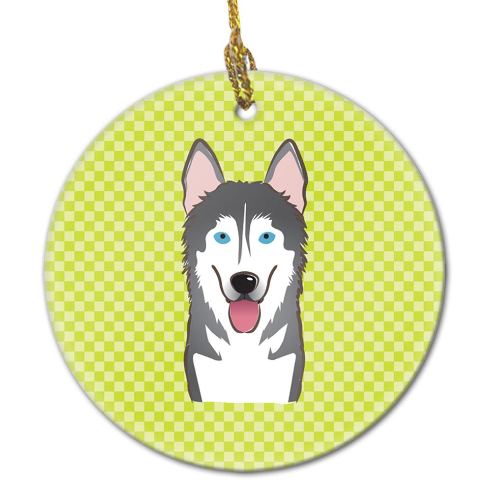 Checkerboard Lime Green Alaskan Malamute Ceramic Ornament BB1280CO1 by Caroline's Treasures