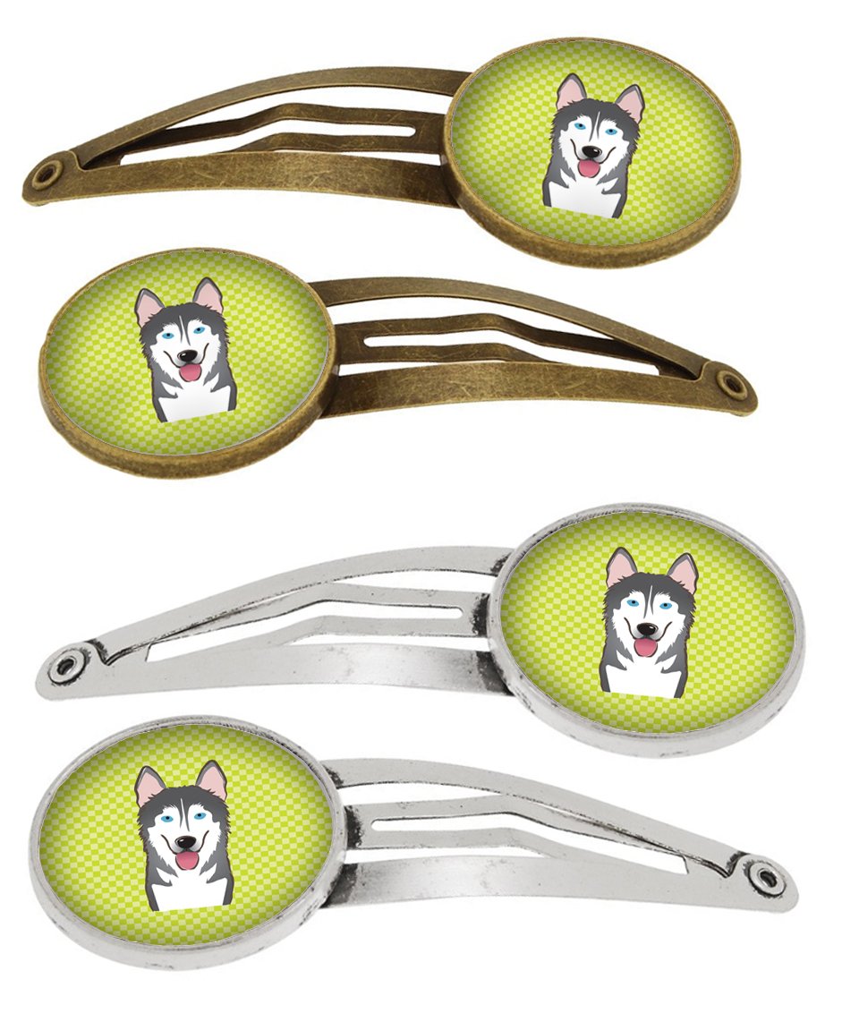 Checkerboard Lime Green Alaskan Malamute Set of 4 Barrettes Hair Clips BB1280HCS4 by Caroline&#39;s Treasures