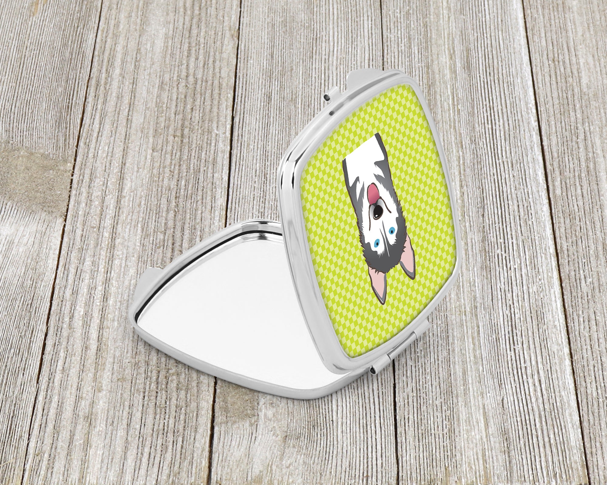 Checkerboard Lime Green Alaskan Malamute Compact Mirror BB1280SCM  the-store.com.