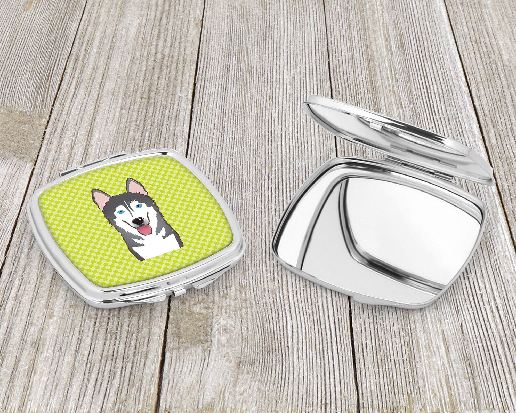 Checkerboard Lime Green Alaskan Malamute Compact Mirror BB1280SCM  the-store.com.