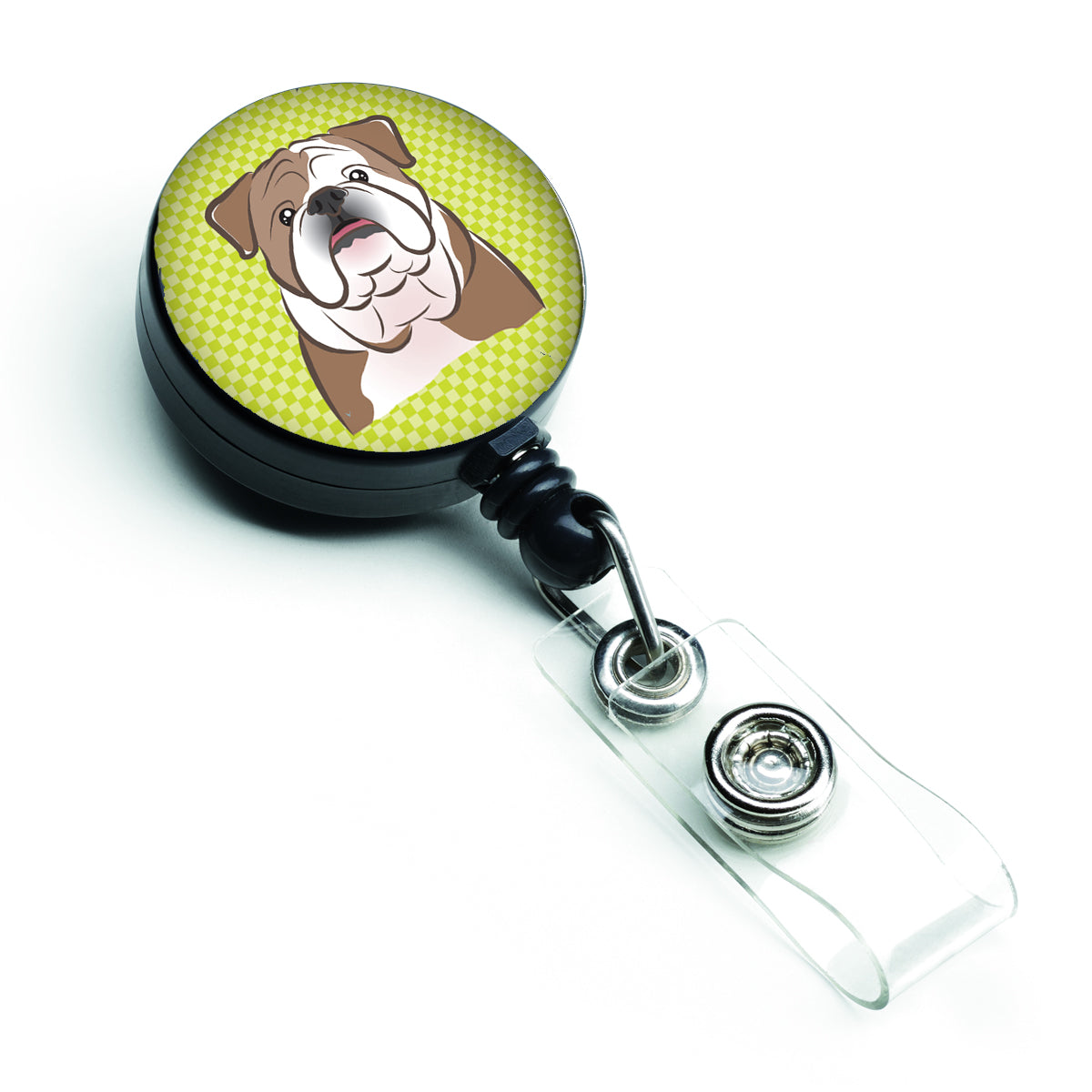 Checkerboard Lime Green English Bulldog  Retractable Badge Reel BB1281BR.