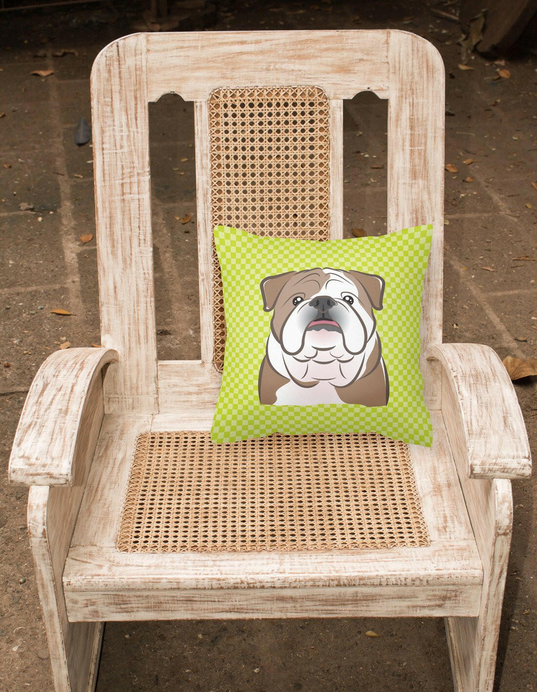 Checkerboard Lime Green English Bulldog  Canvas Fabric Decorative Pillow BB1281PW1414 - the-store.com