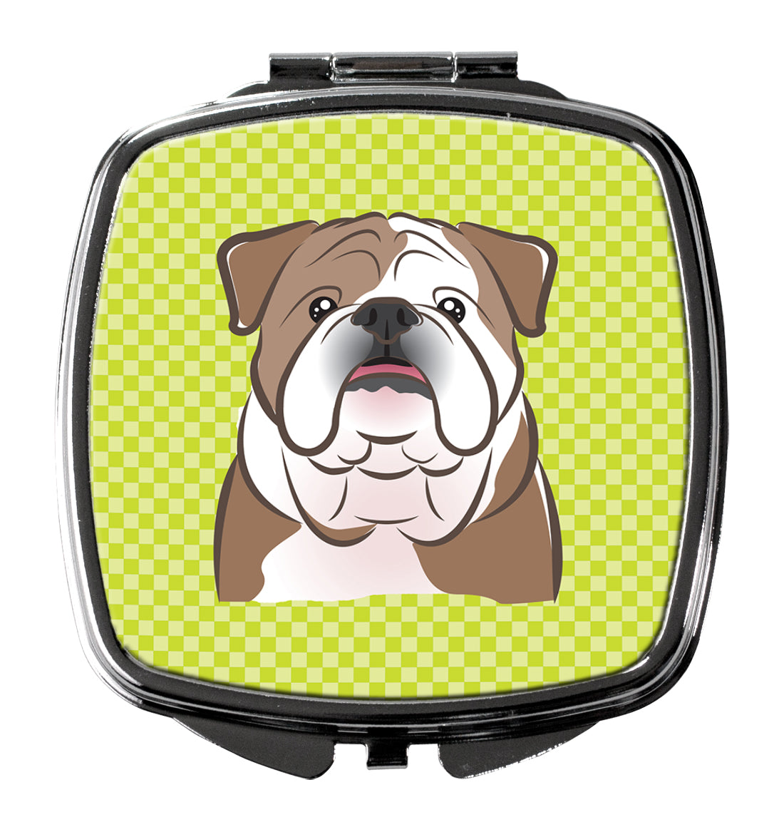 Checkerboard Lime Green English Bulldog  Compact Mirror BB1281SCM  the-store.com.