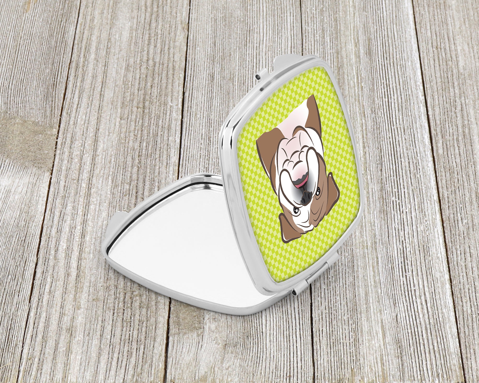 Checkerboard Lime Green English Bulldog  Compact Mirror BB1281SCM  the-store.com.