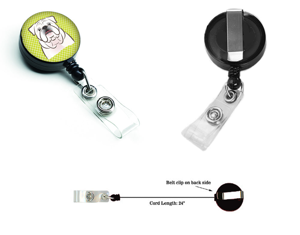 Checkerboard Lime Green White English Bulldog  Retractable Badge Reel BB1282BR.