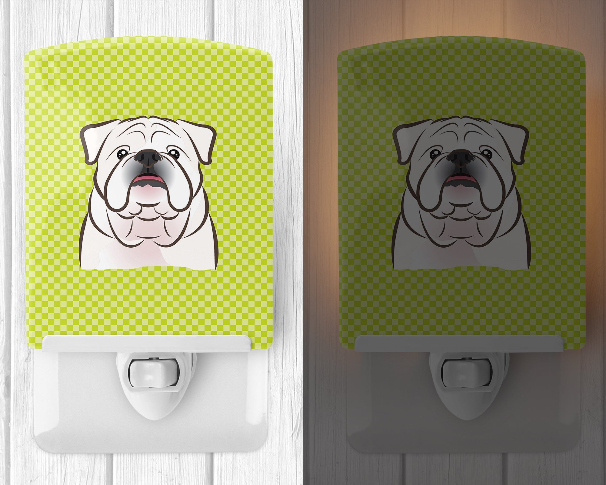 Checkerboard Lime Green White English Bulldog  Ceramic Night Light BB1282CNL - the-store.com