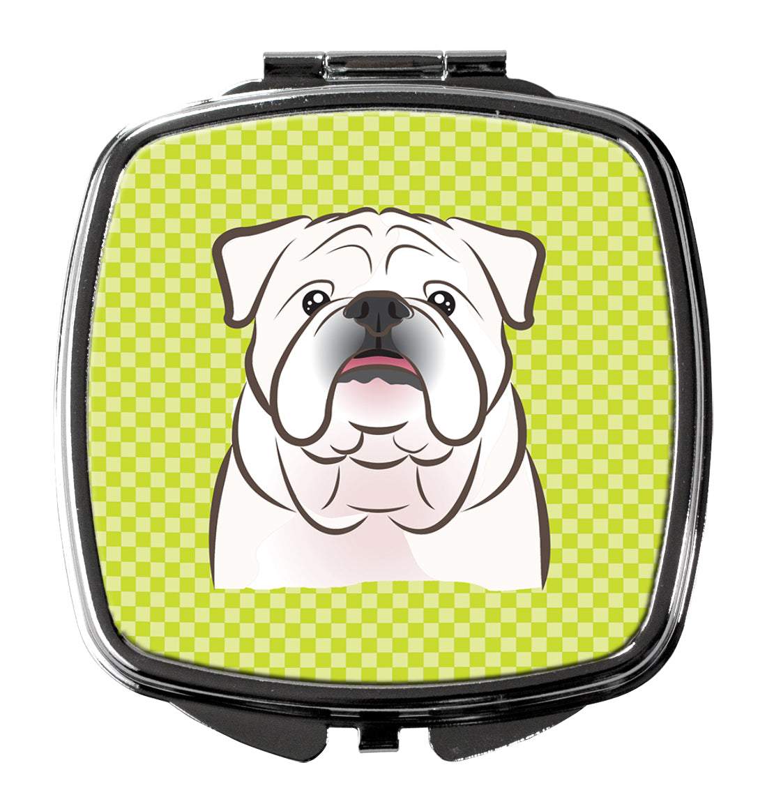 Checkerboard Lime Green White English Bulldog  Compact Mirror BB1282SCM  the-store.com.