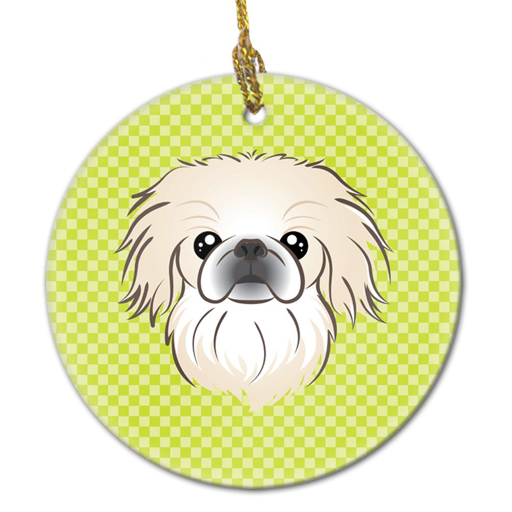 Checkerboard Lime Green Pekingese Ceramic Ornament BB1283CO1 by Caroline&#39;s Treasures