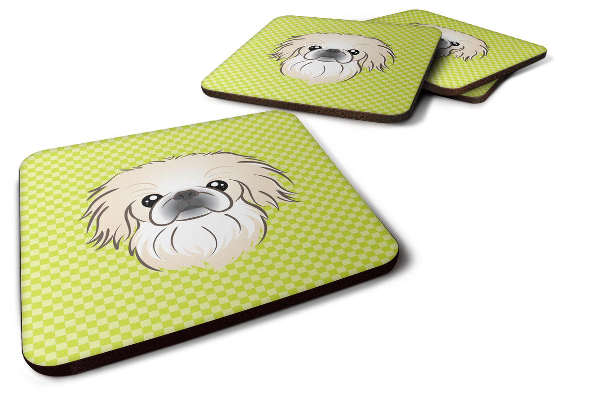 Set of 4 Checkerboard Lime Green Pekingese Foam Coasters BB1283FC - the-store.com