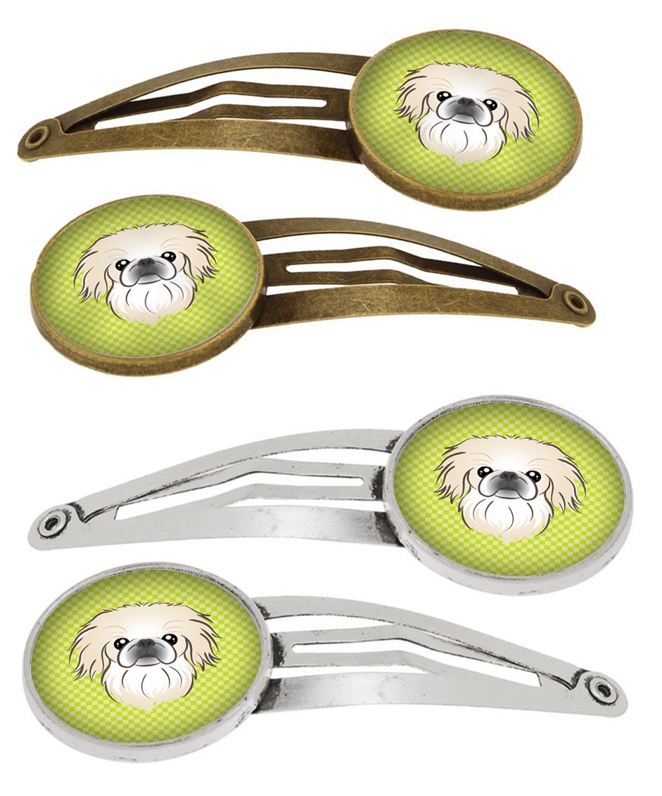 Checkerboard Lime Green Pekingese Set of 4 Barrettes Hair Clips BB1283HCS4 by Caroline's Treasures