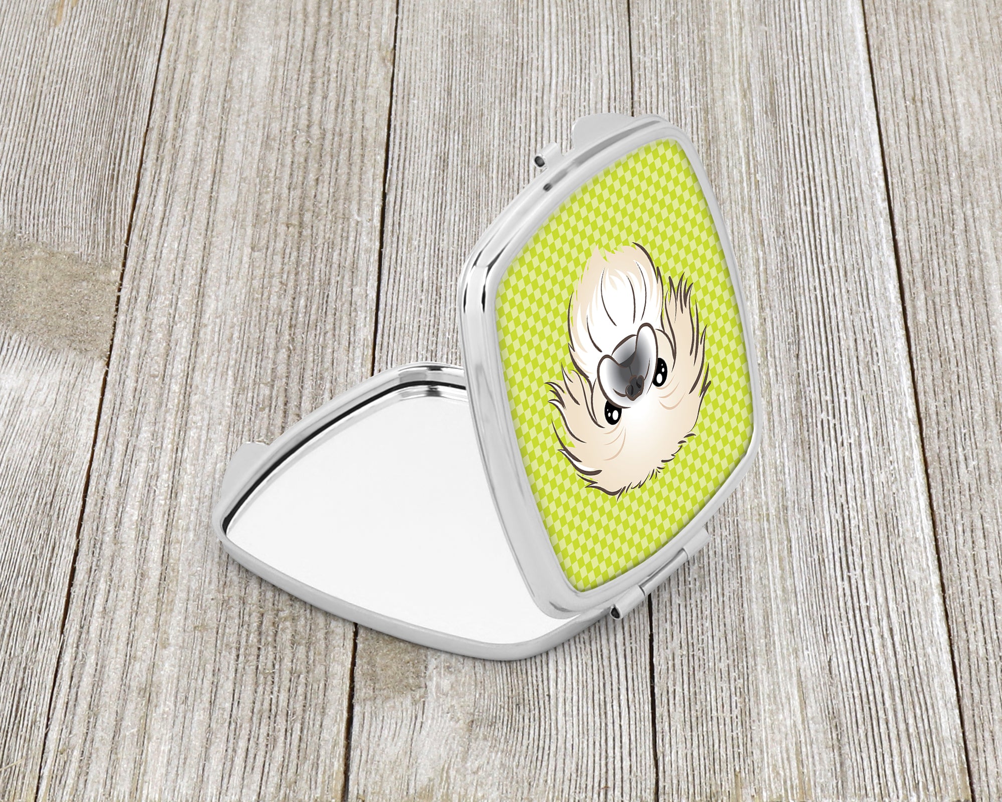 Checkerboard Lime Green Pekingese Compact Mirror BB1283SCM  the-store.com.