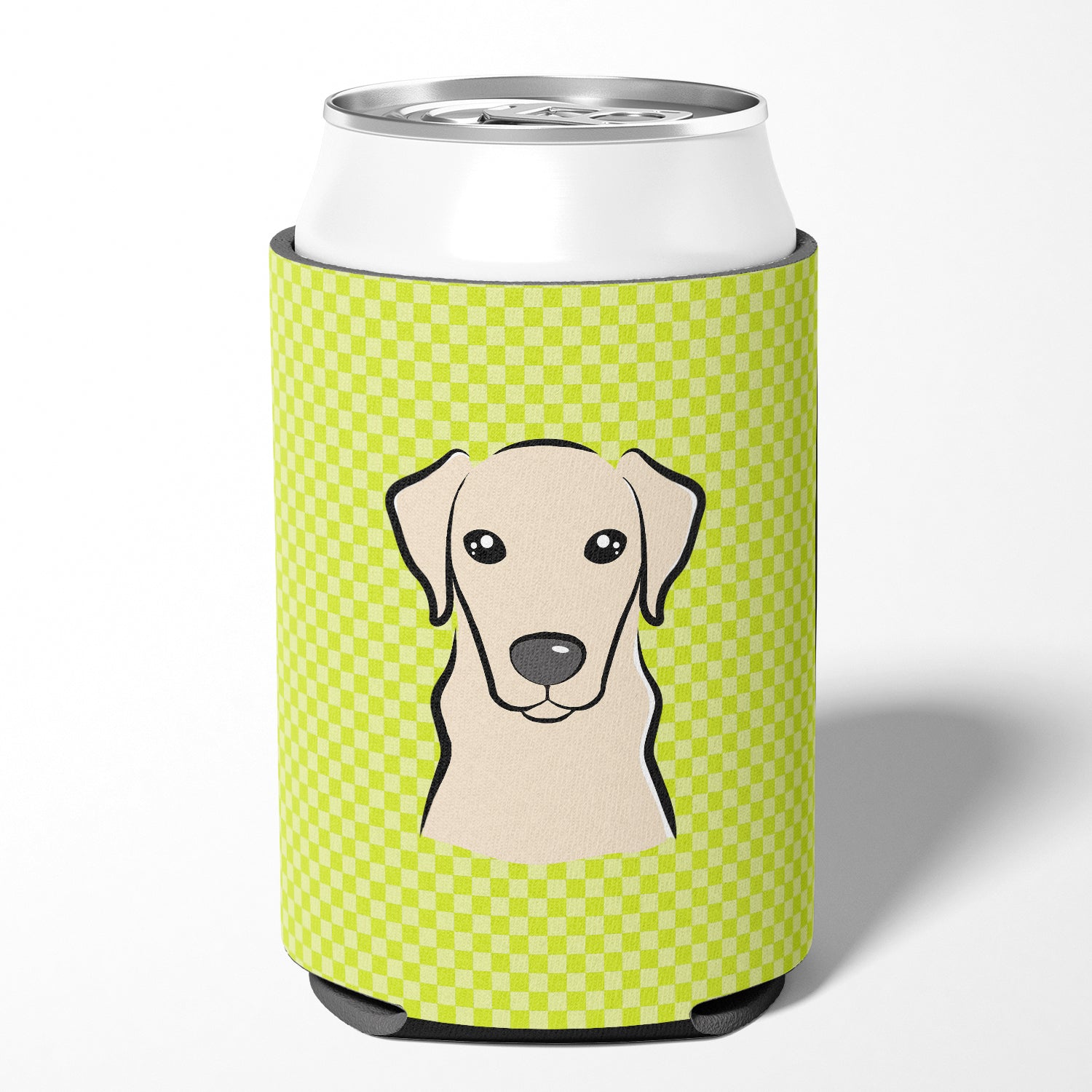 Checkerboard Lime Green Yellow Labrador Can or Bottle Hugger BB1284CC.