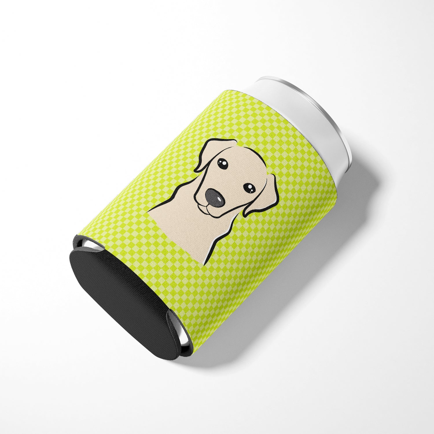 Checkerboard Lime Green Yellow Labrador Can or Bottle Hugger BB1284CC.