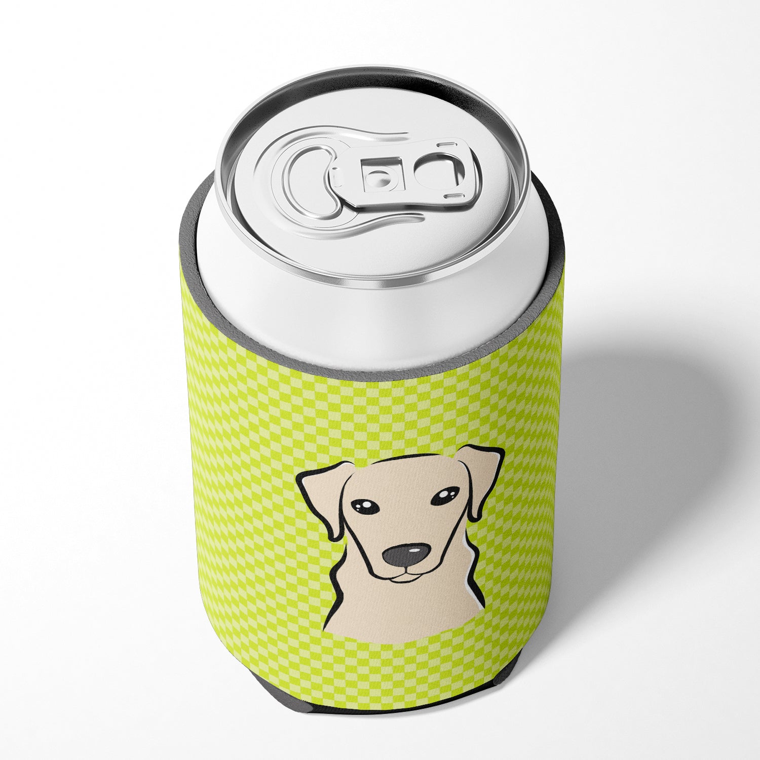 Checkerboard Lime Green Yellow Labrador Can or Bottle Hugger BB1284CC.