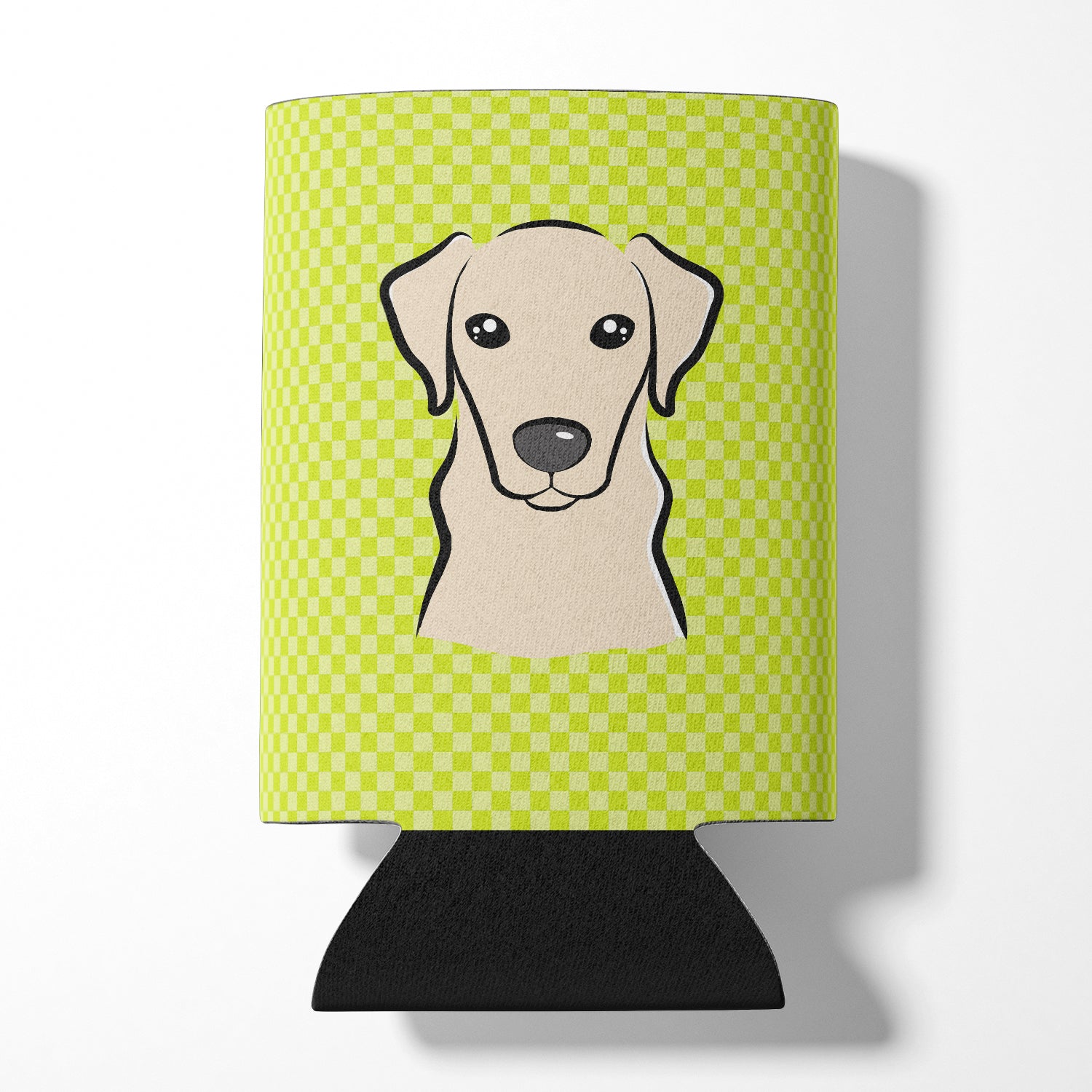 Checkerboard Lime Green Yellow Labrador Can or Bottle Hugger BB1284CC.