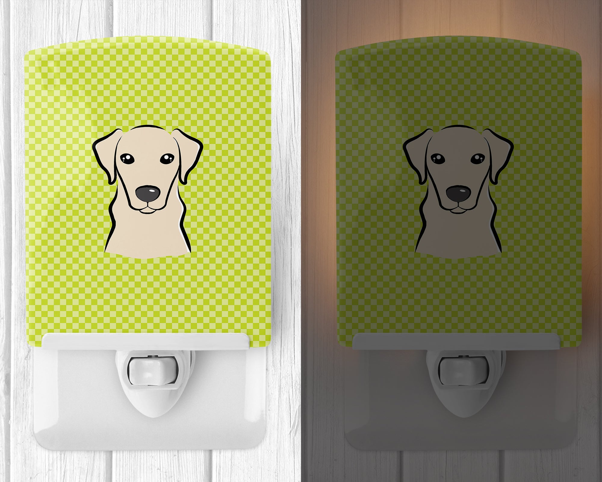 Checkerboard Lime Green Yellow Labrador Ceramic Night Light BB1284CNL - the-store.com