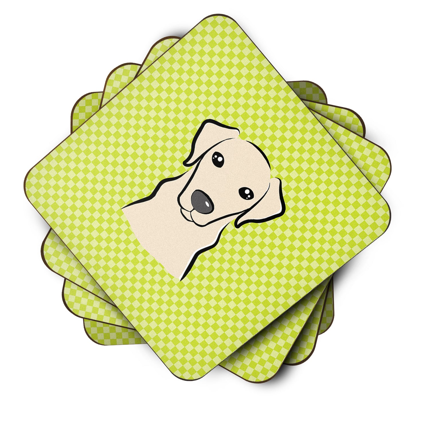 Set of 4 Checkerboard Lime Green Yellow Labrador Foam Coasters BB1284FC - the-store.com