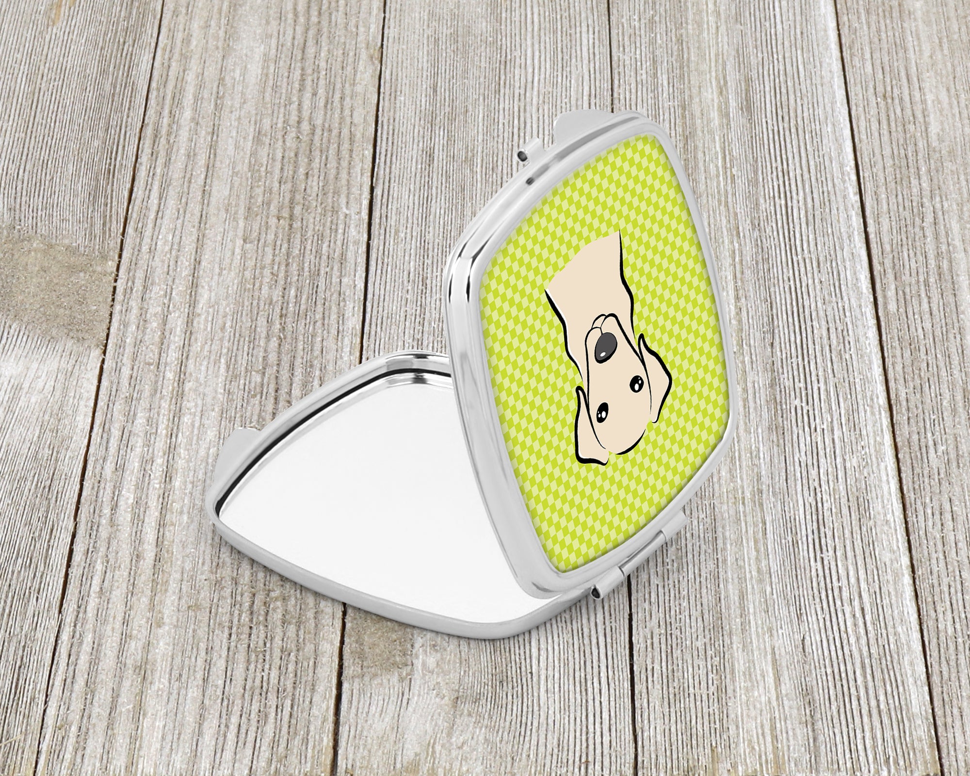 Checkerboard Lime Green Yellow Labrador Compact Mirror BB1284SCM  the-store.com.