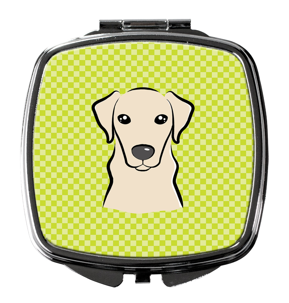 Checkerboard Lime Green Yellow Labrador Compact Mirror BB1284SCM  the-store.com.