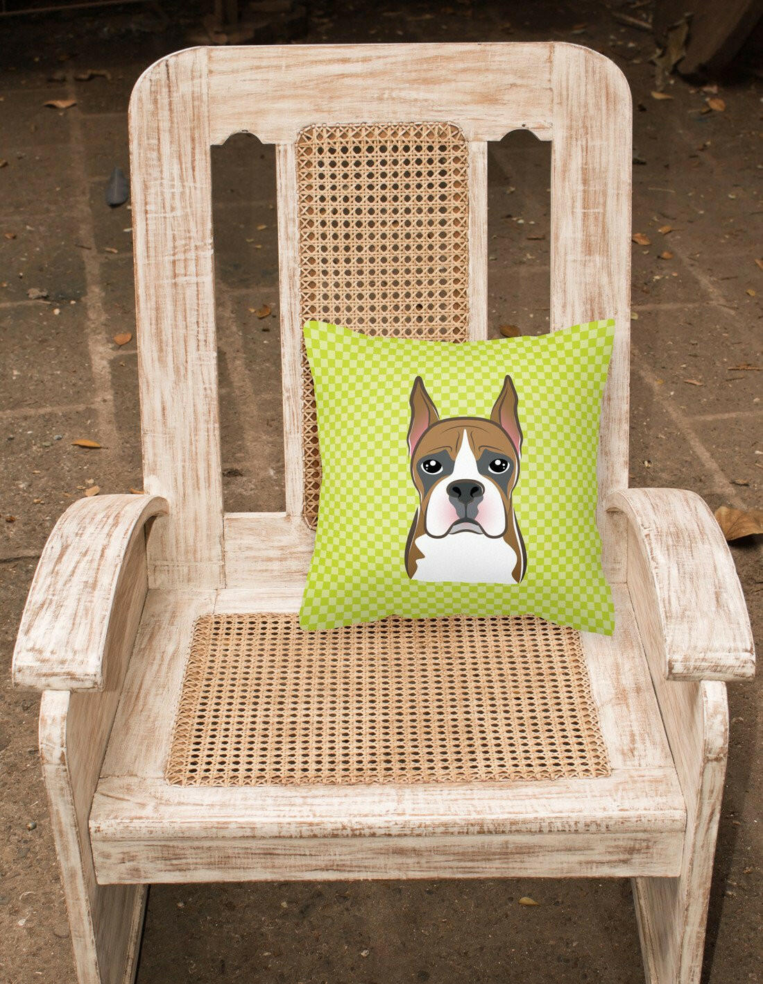 Checkerboard Lime Green Boxer Canvas Fabric Decorative Pillow BB1285PW1414 - the-store.com