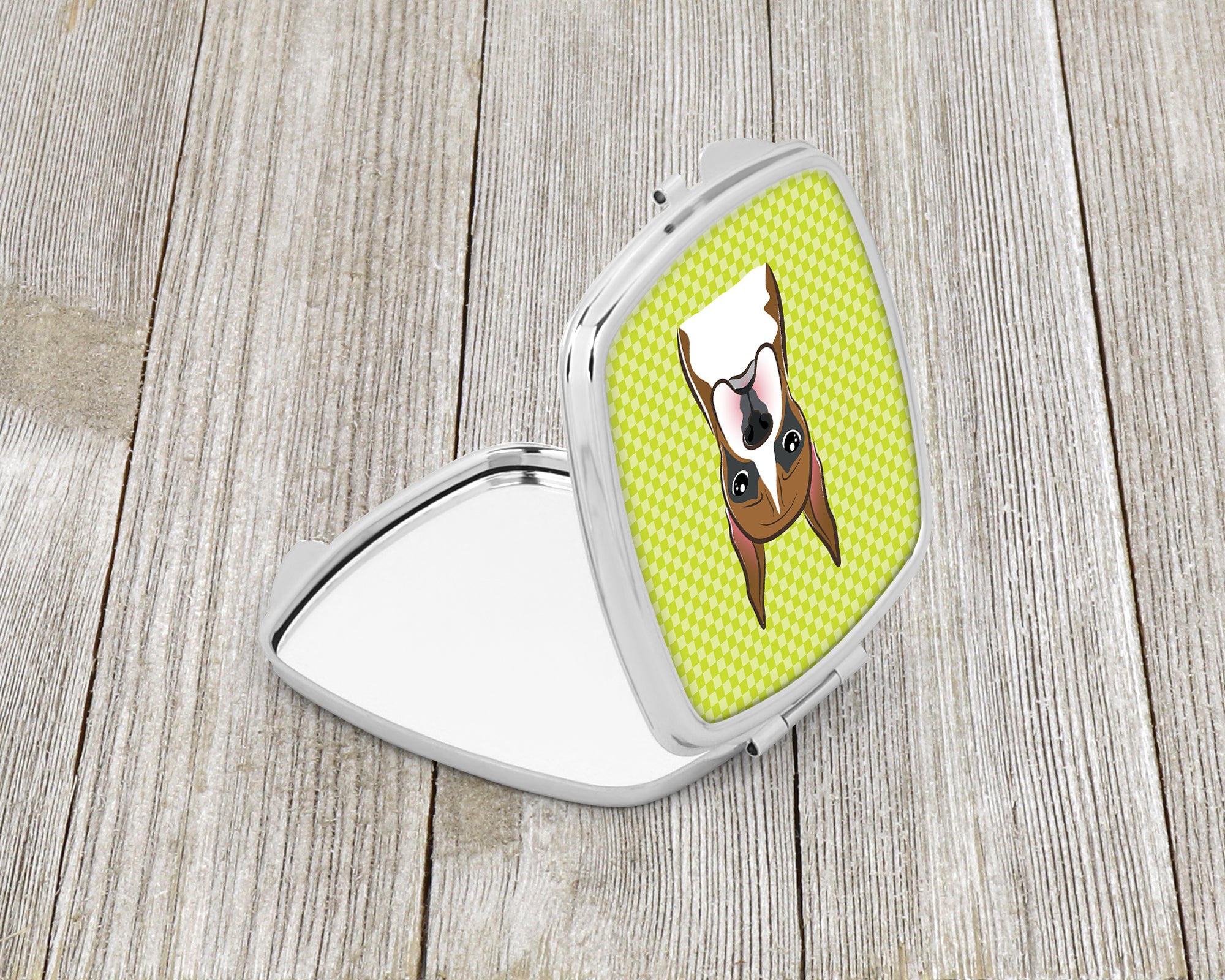 Checkerboard Lime Green Boxer Compact Mirror BB1285SCM  the-store.com.