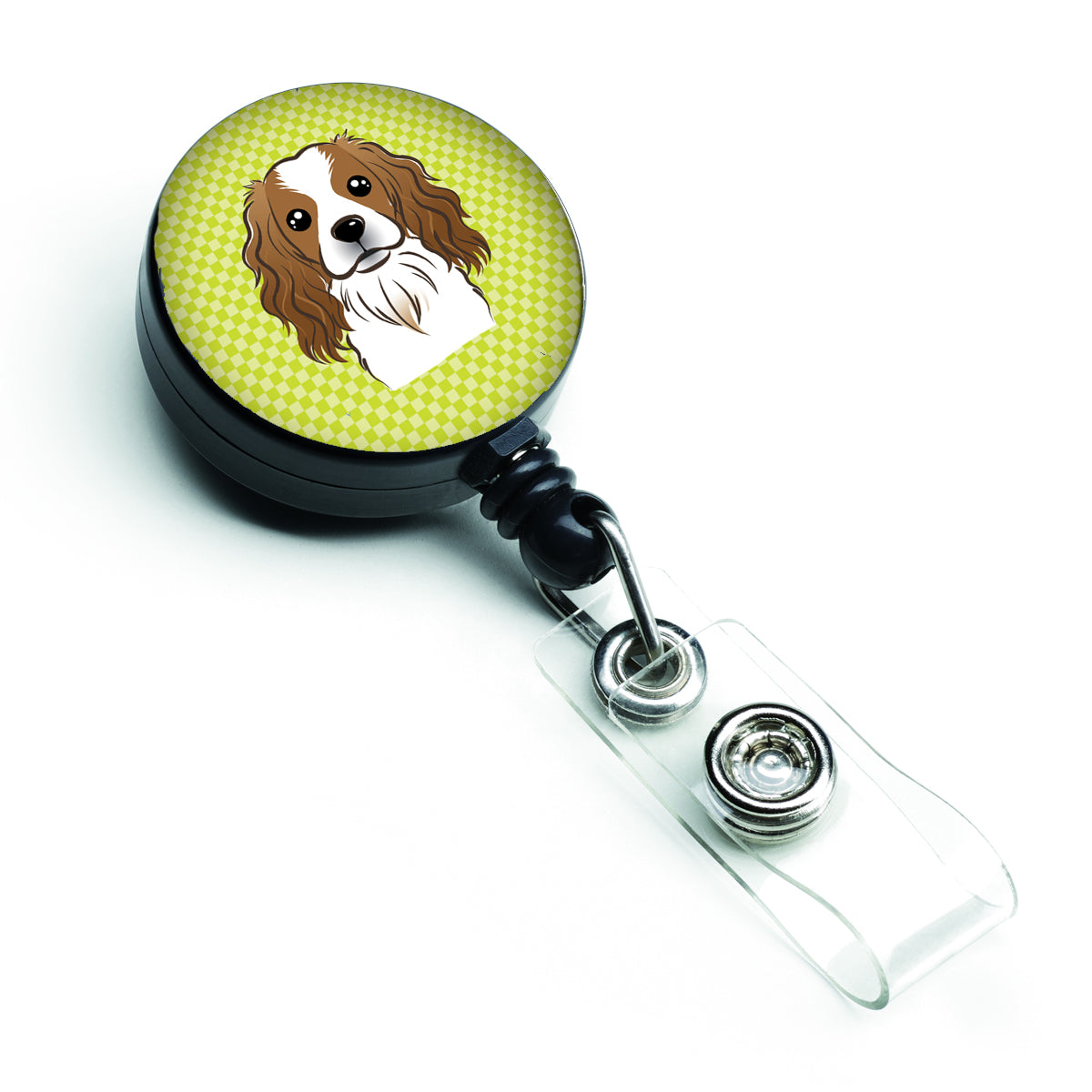 Checkerboard Lime Green Cavalier Spaniel Retractable Badge Reel BB1286BR.