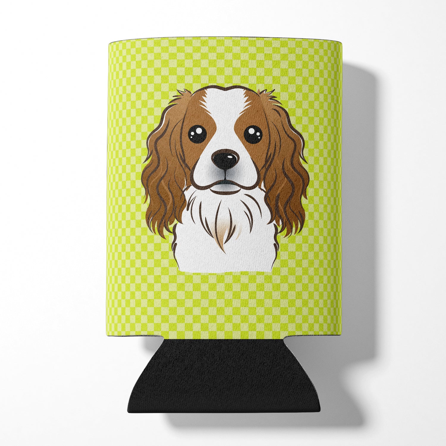 Checkerboard Lime Green Cavalier Spaniel Can or Bottle Hugger BB1286CC.