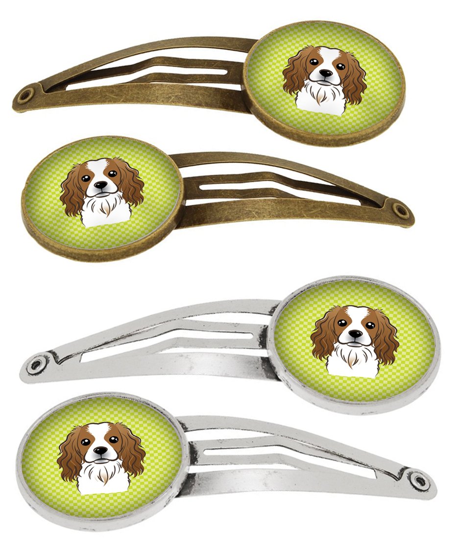 Checkerboard Lime Green Cavalier Spaniel Set of 4 Barrettes Hair Clips BB1286HCS4 by Caroline's Treasures