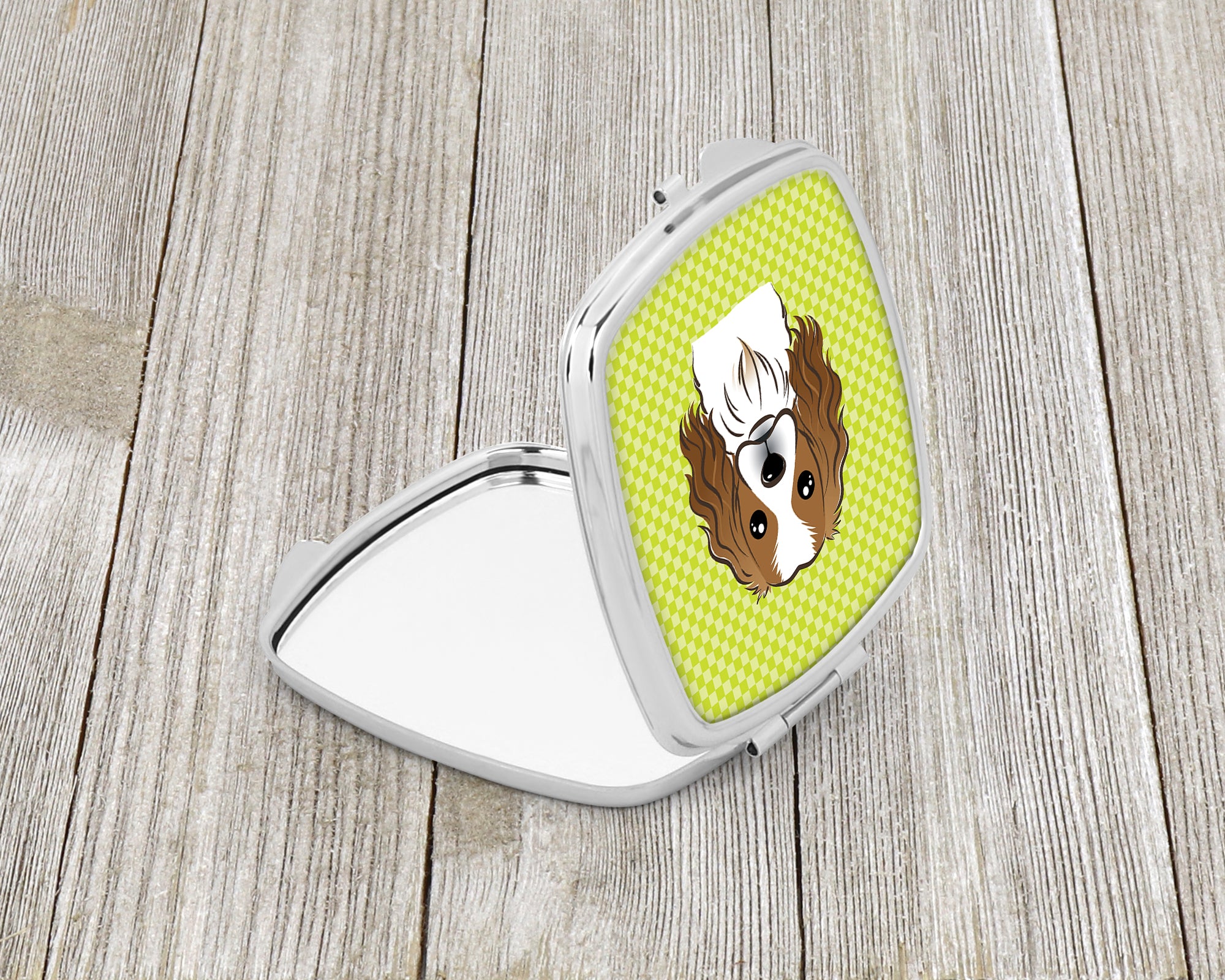 Checkerboard Lime Green Cavalier Spaniel Compact Mirror BB1286SCM  the-store.com.