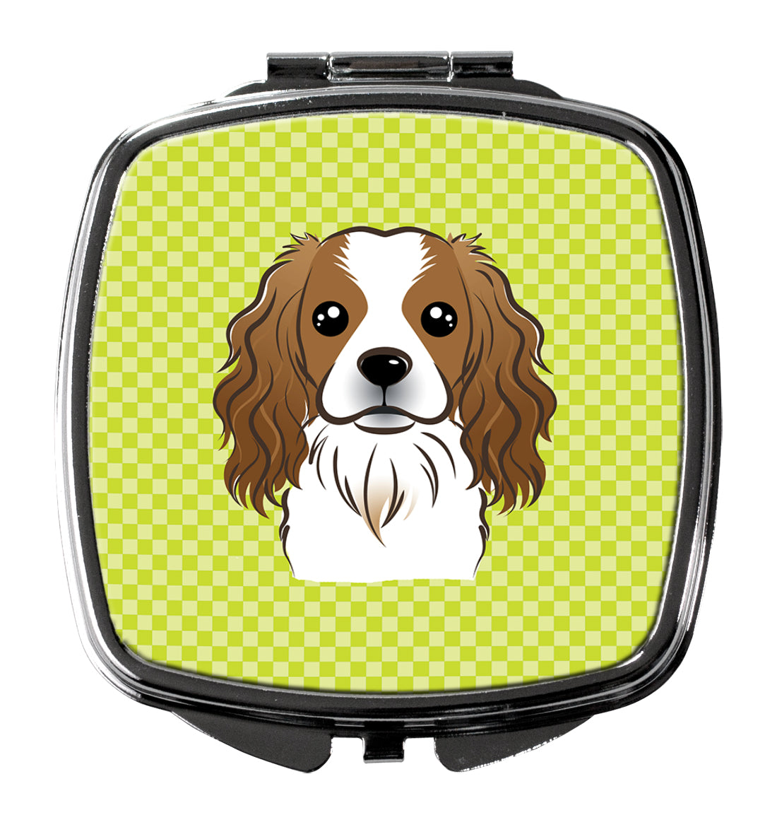 Checkerboard Lime Green Cavalier Spaniel Compact Mirror BB1286SCM  the-store.com.