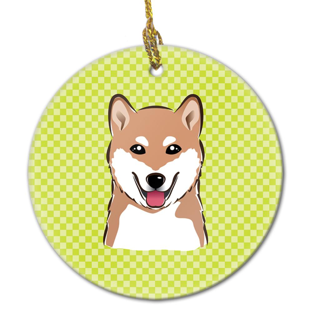 Checkerboard Lime Green Shiba Inu Ceramic Ornament BB1287CO1 by Caroline's Treasures