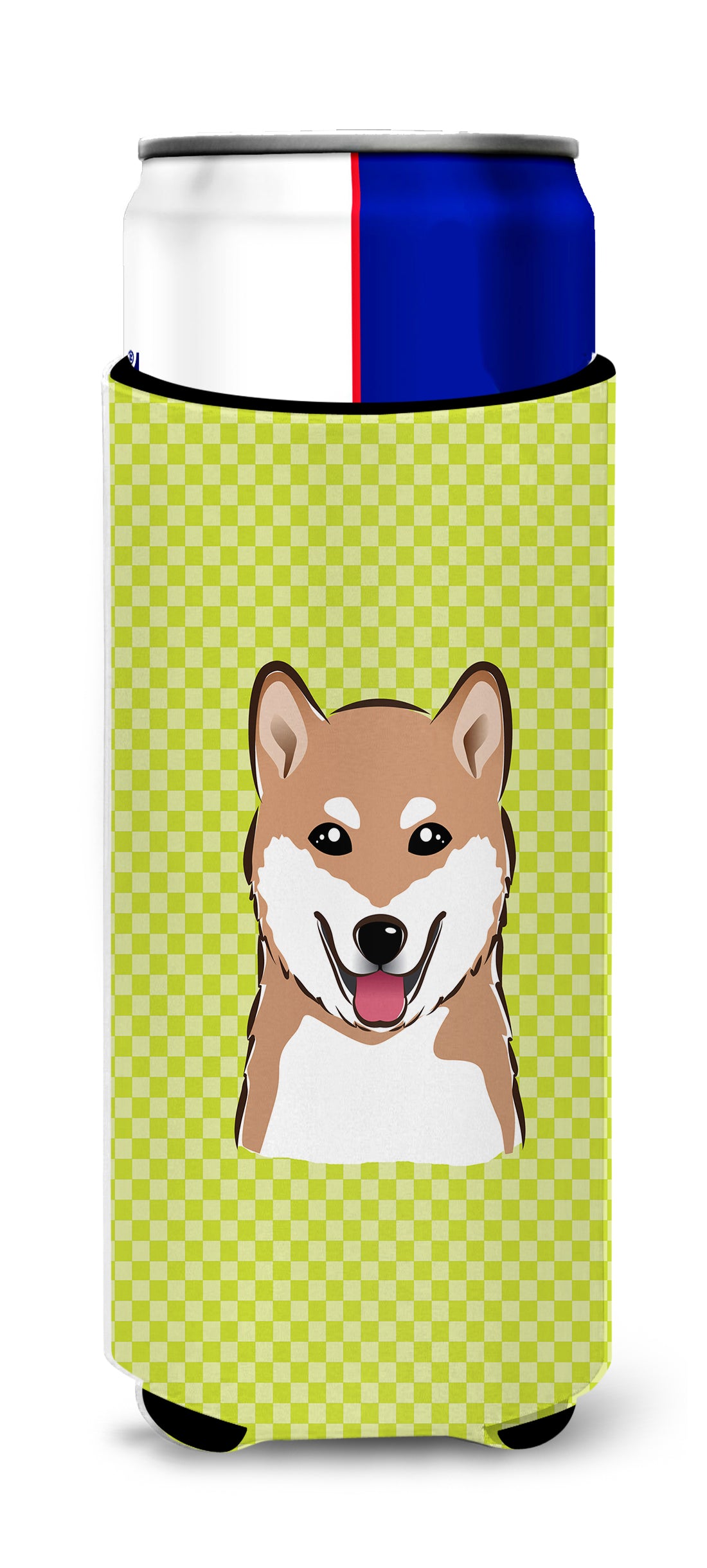 Checkerboard Lime Green Shiba Inu Ultra Beverage Insulators for slim cans BB1287MUK.