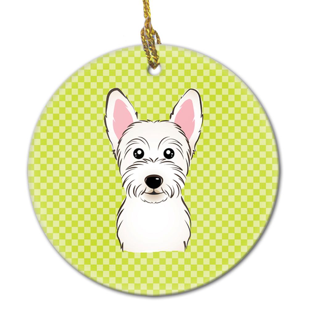 Checkerboard Lime Green Westie Ceramic Ornament by Caroline's Treasures