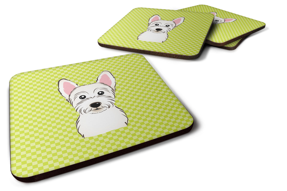 Set of 4 Checkerboard Lime Green Westie Foam Coasters BB1288FC - the-store.com