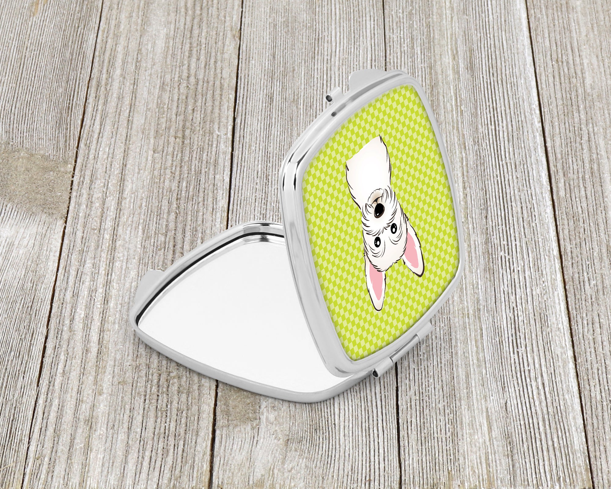 Checkerboard Lime Green Westie Compact Mirror BB1288SCM  the-store.com.